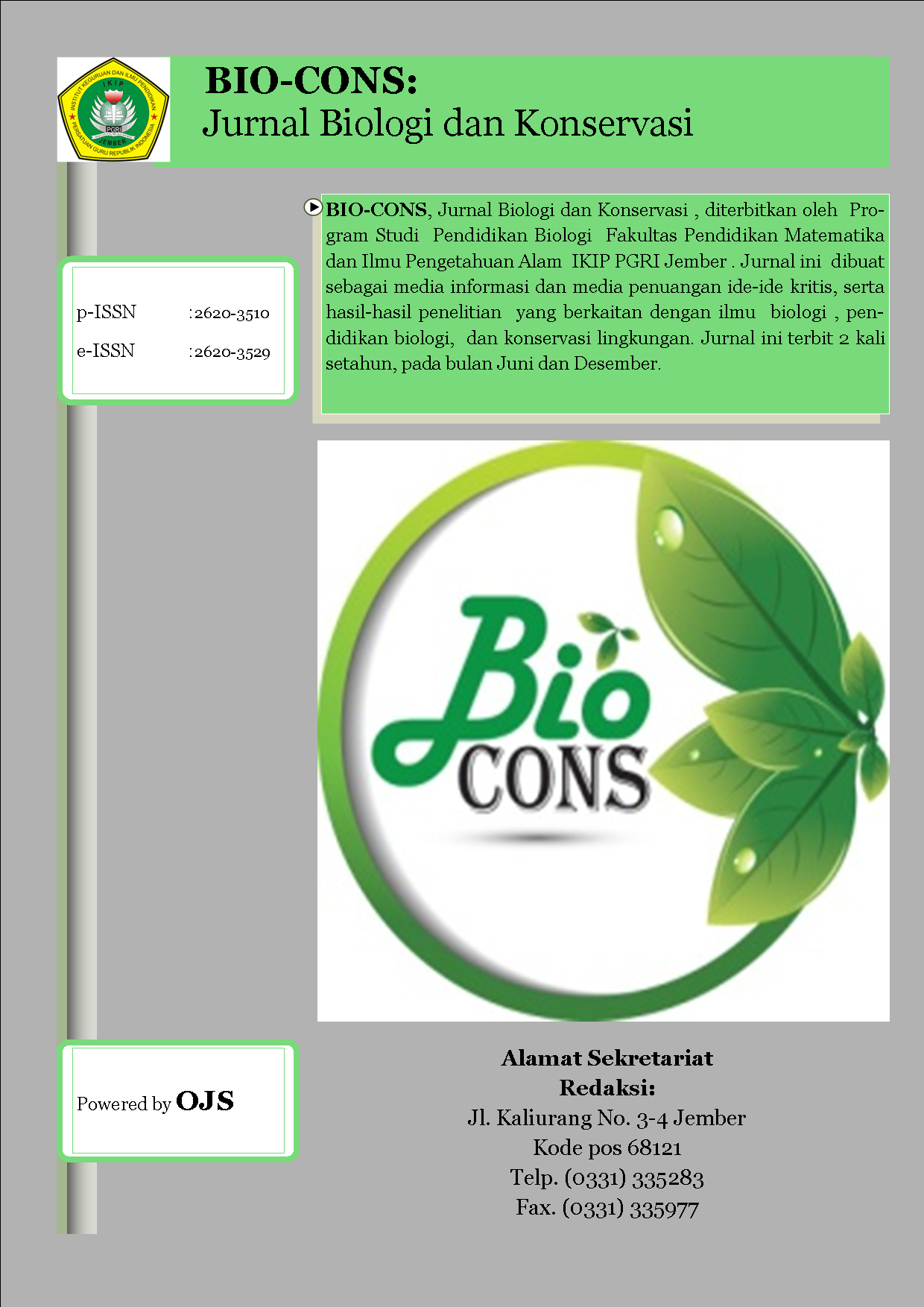 					View Vol. 8 No. 1 (2026): BIO-CONS: Jurnal Biologi dan Konservasi 
				